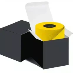 Yellow toilet roll housed in a black gift box